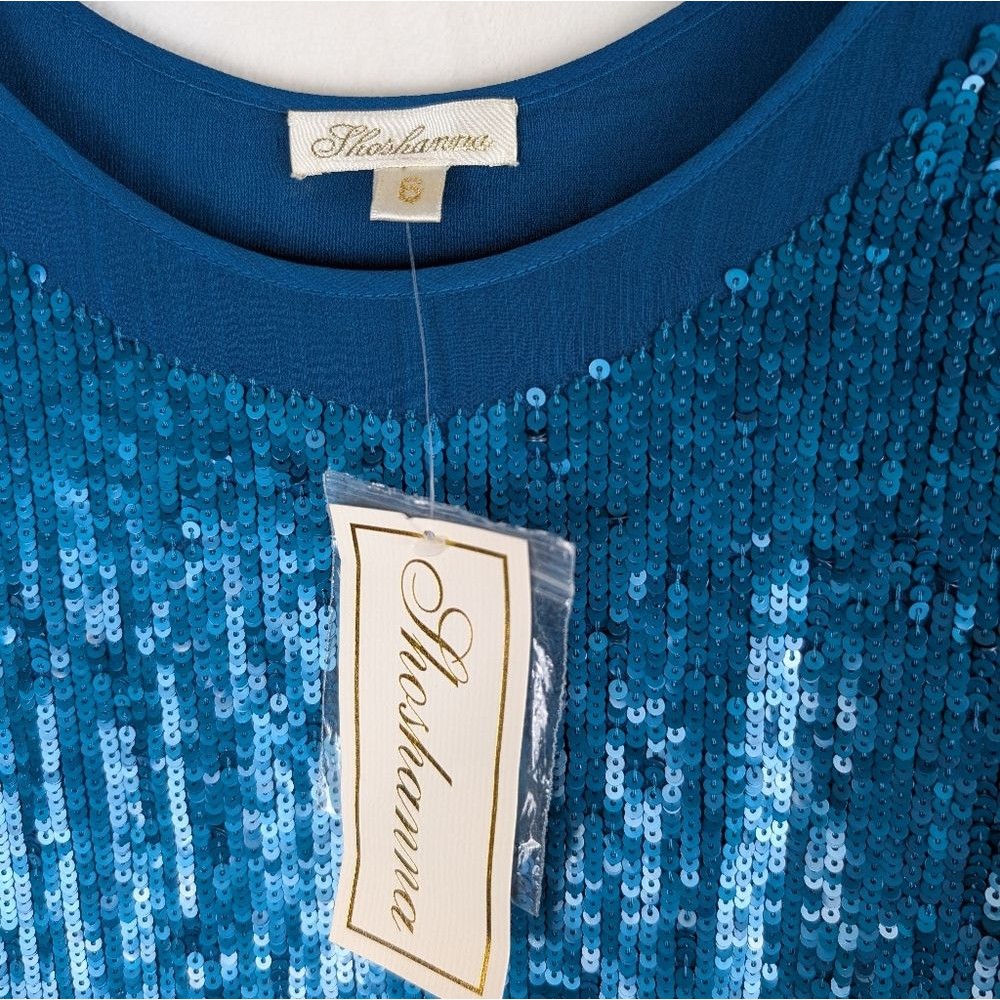 Nwt Shoshanna Dress Sequin 100% Silk Teal Blue Mini Nye Holiday Sleeveless Sz 6 — image 7 of 7